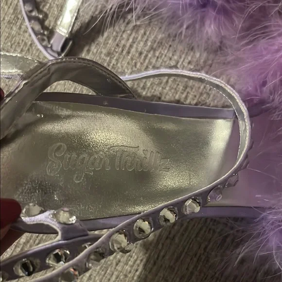 Sugar Thrillz Purple Heels with Fluffy Fur Trim - Picture 2 of 4